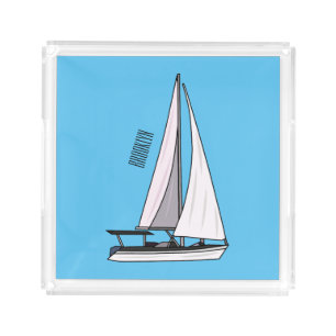 Sailboat cartoon illustration acrylic tray