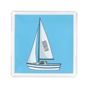 Sailboat cartoon illustration acrylic tray