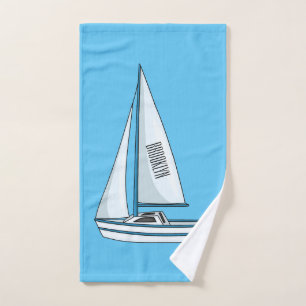 Sailboat cartoon illustration bath towel set
