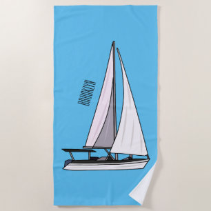 Sailboat cartoon illustration beach towel