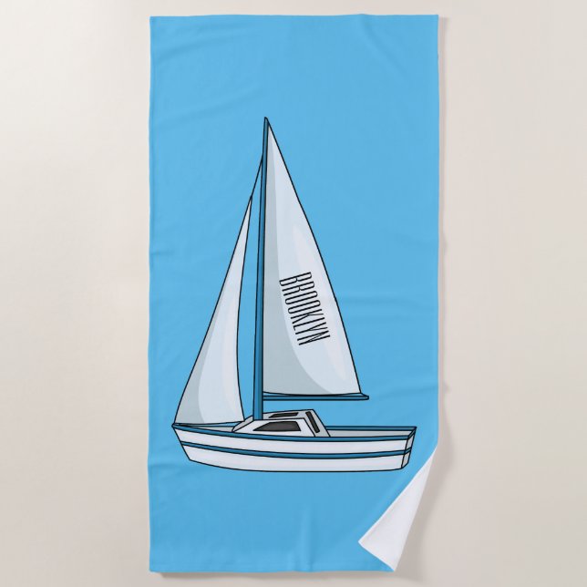 Sailboat cartoon illustration  beach towel (Front)