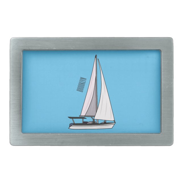 Sailboat cartoon illustration belt buckle (Front)