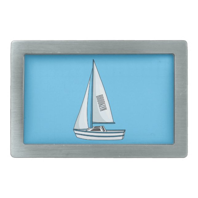 Sailboat cartoon illustration belt buckle (Front)
