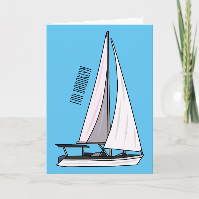 Sailboat cartoon illustration card (Front)