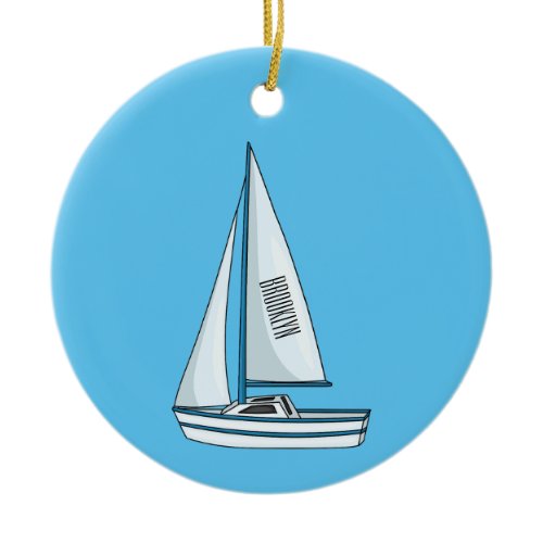 Sailboat cartoon illustration  ceramic ornament