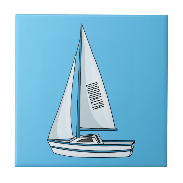 Sailboat cartoon illustration ceramic tile (Front)
