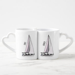 Sailboat cartoon illustration coffee mug set