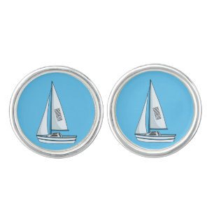 Sailboat cartoon illustration cufflinks