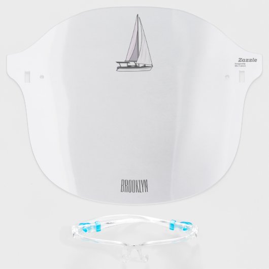 Sailboat cartoon illustration face shield (Front w/Glasses)