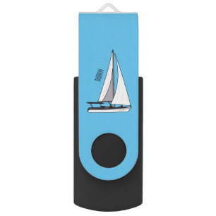 Sailboat cartoon illustration flash drive