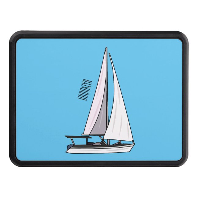 Sailboat cartoon illustration hitch cover (Front)