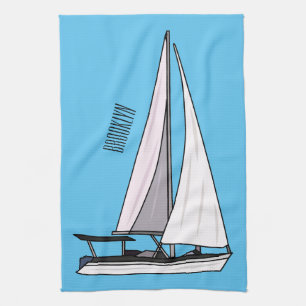 Sailboat cartoon illustration kitchen towel