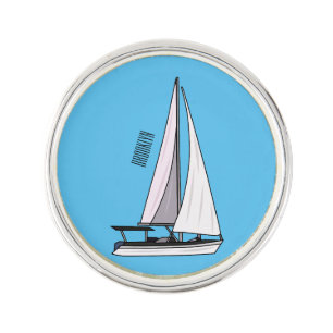 Sailboat cartoon illustration lapel pin