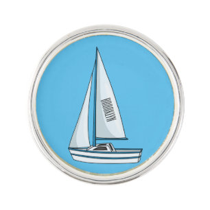 Sailboat cartoon illustration lapel pin