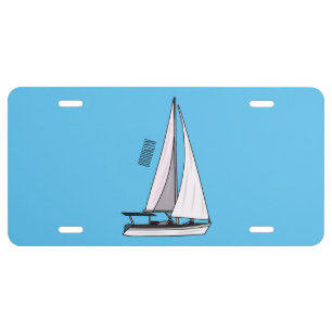 Sailboat cartoon illustration license plate