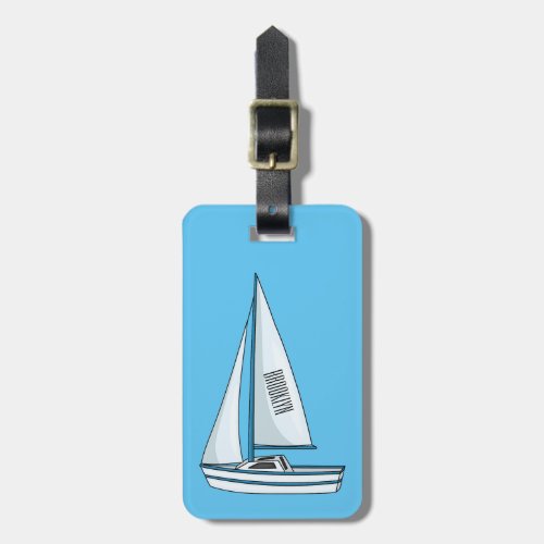 Sailboat cartoon illustration luggage tag