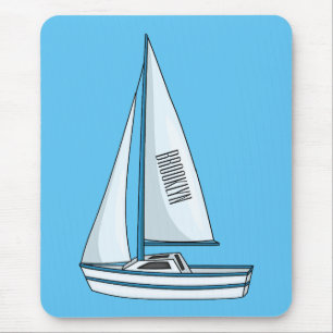 Sailboat cartoon illustration mouse pad