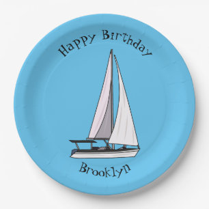 Sailboat cartoon illustration paper plates