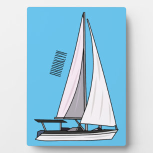 Sailboat cartoon illustration plaque