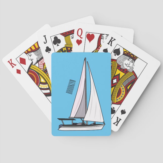 Sailboat cartoon illustration poker cards (Back)