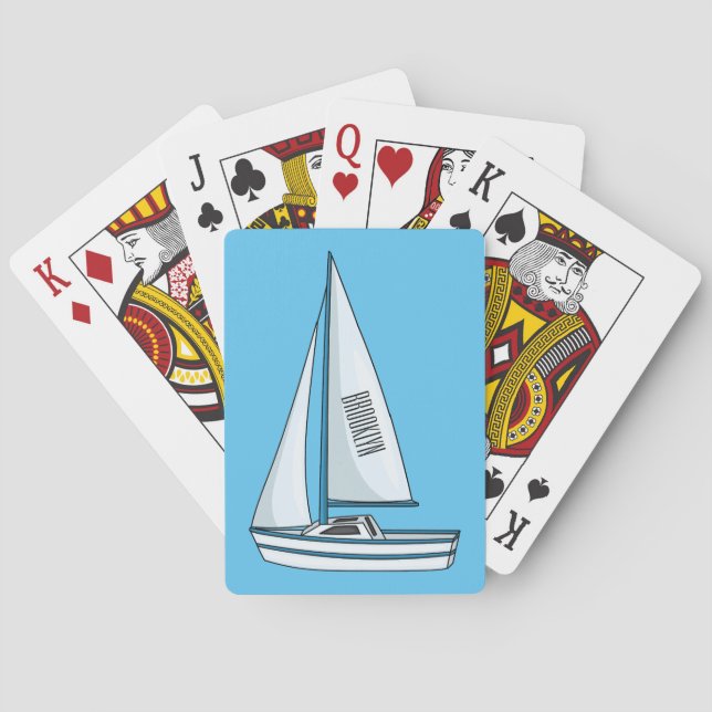 Sailboat cartoon illustration poker cards (Back)