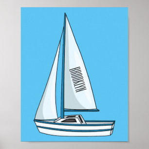 Sailboat cartoon illustration poster