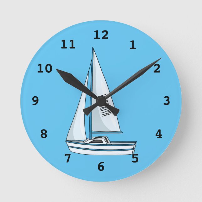 Sailboat cartoon illustration round clock (Front)