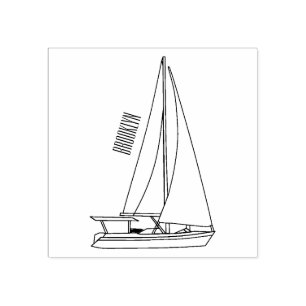 Sailboat cartoon illustration rubber stamp