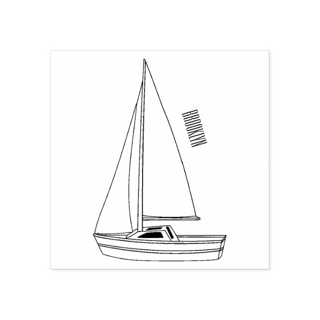 Sailboat cartoon illustration rubber stamp (Imprint)