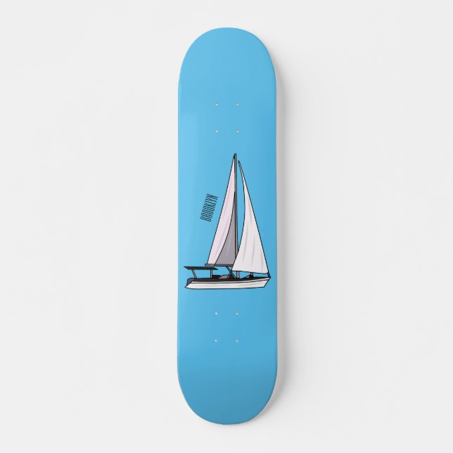Sailboat cartoon illustration skateboard (Front)