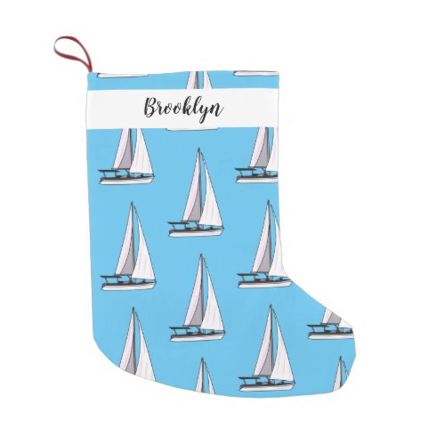 Sailboat cartoon illustration small christmas stocking