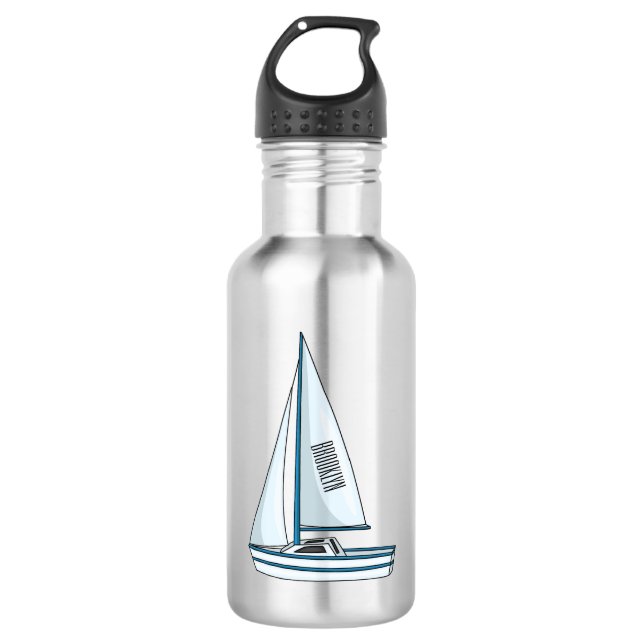 Sailboat cartoon illustration stainless steel water bottle (Front)