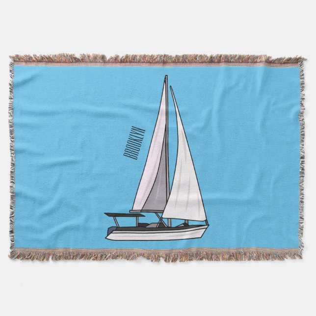 Sailboat cartoon illustration throw blanket (Front)