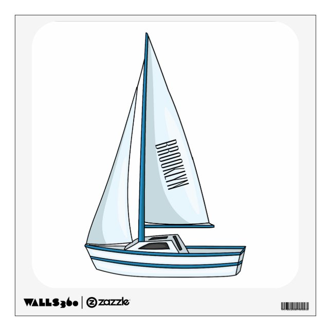 Sailboat cartoon illustration wall decal (Front)