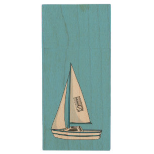 Sailboat cartoon illustration wood flash drive