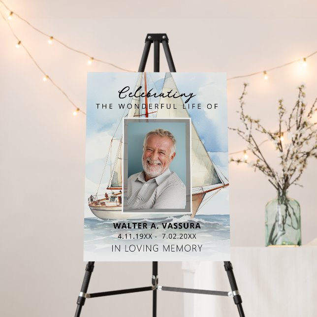 Sailboat Celebrating Funeral Memorial Photo Foam Board (In Situ (Stand))
