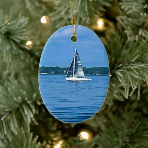 Sailboat  ceramic ornament