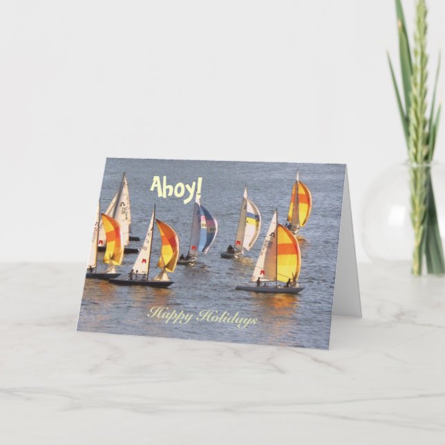 Sailboat Christmas, Happy Holidays, Ahoy! Holiday Card (Front)