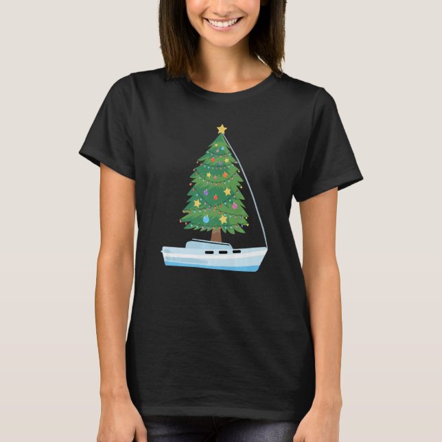Sailboat Christmas   Sailing Sailor Christmas Tree T-Shirt (Front)