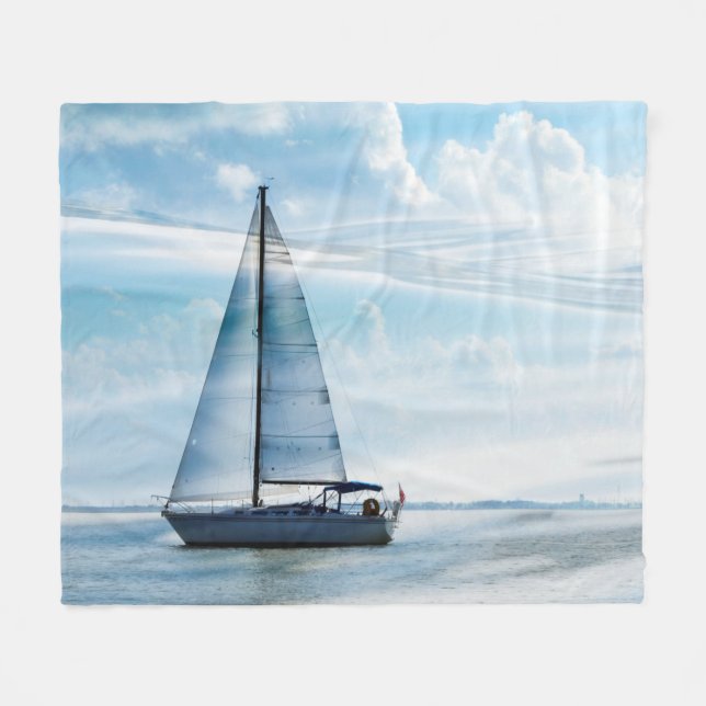 SailBoat & Clouds Fleece Blanket (Front (Horizontal))