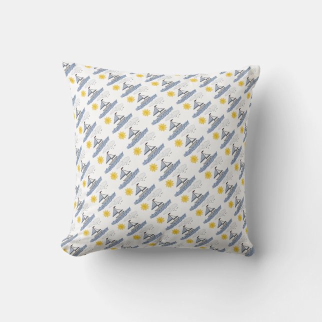 Sailboat Collage Pattern Throw Pillow (Front)