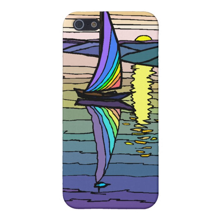 Sailboat, colorful sky and sea monogram iphone4 covers for iPhone 5