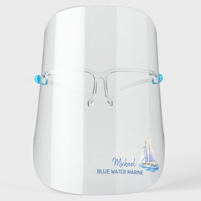Sailboat Company Name + Employee Name Nautical Face Shield (Front)
