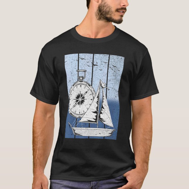 Sailboat Compass Nautical Ship Skipper Captain Sai T-Shirt (Front)