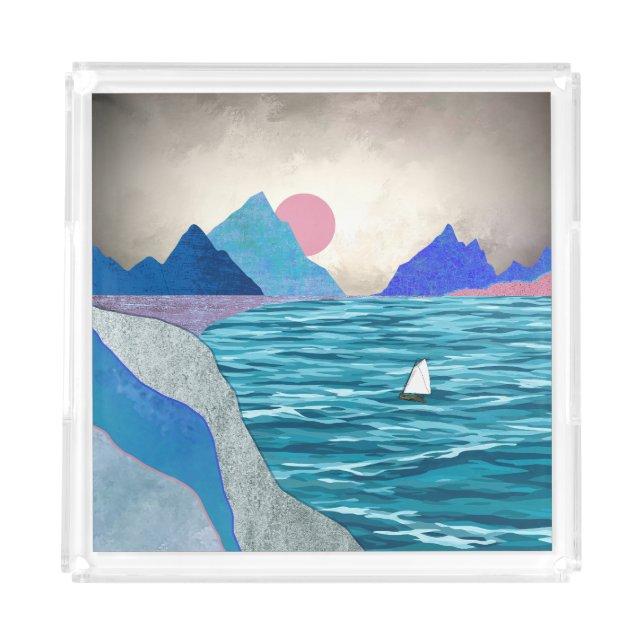 Sailboat Cove Landscape Acrylic Tray (Front)