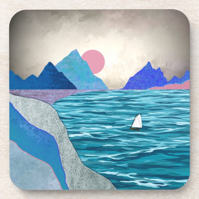 Sailboat Cove Landscape Beverage Coaster (Front)