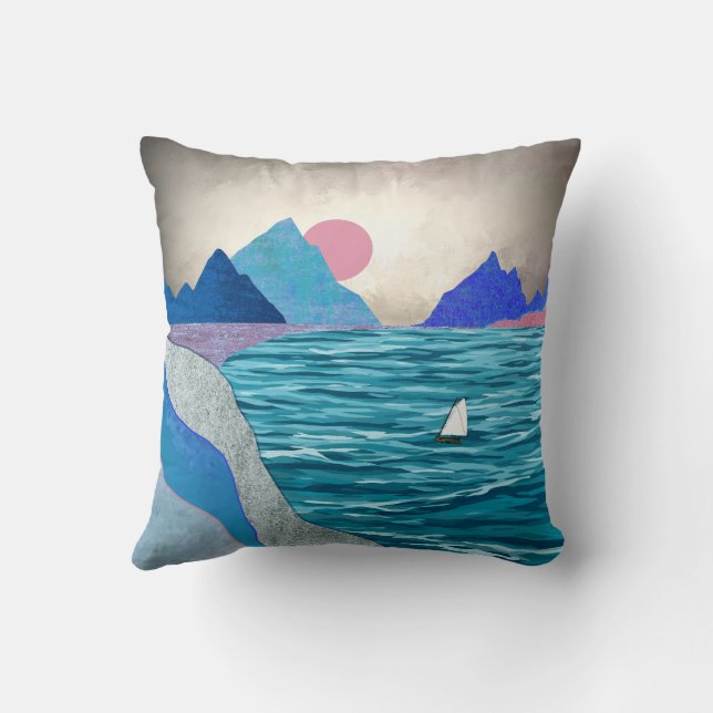 Sailboat Cove Landscape Throw Pillow (Back)