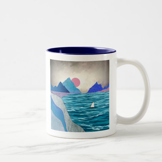 Sailboat Cove Landscape Two-Tone Coffee Mug (Right)