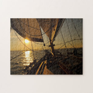 Sailboat Deck, Heading Into Setting Sun Jigsaw Puzzle