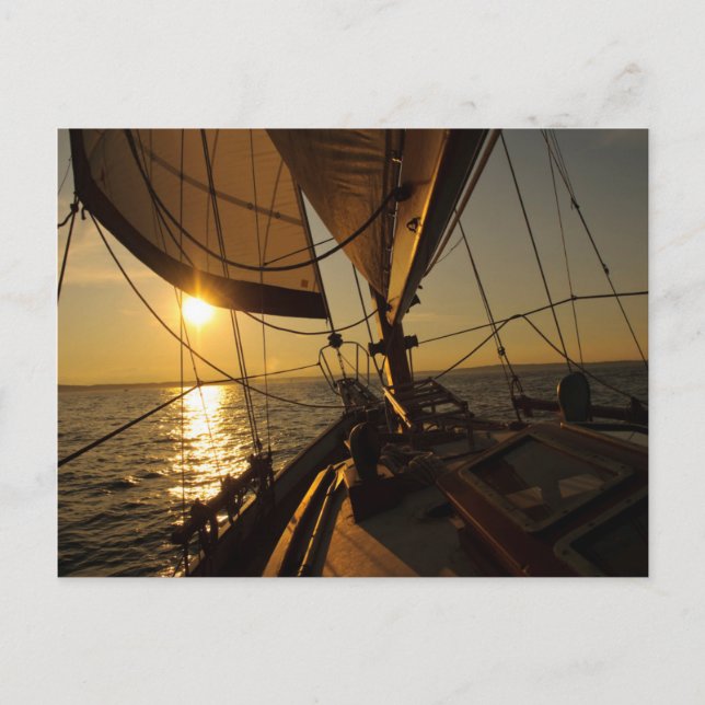 Sailboat Deck, Heading Into Setting Sun Postcard (Front)